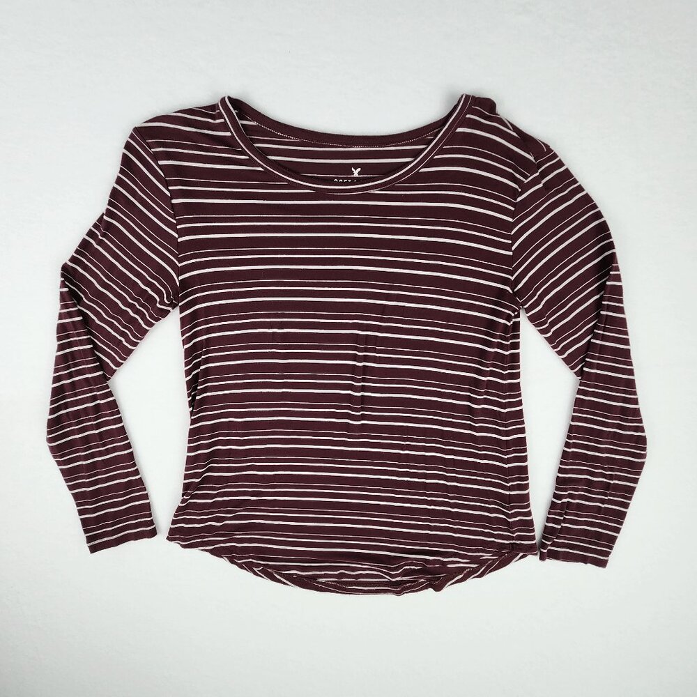 AEO American Eagle Womens Soft & Sexy T Size S Dark Red White Stripes